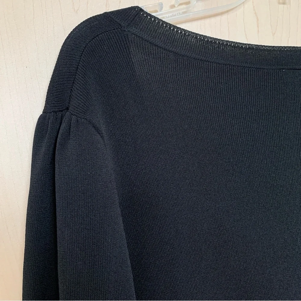 Ann Taylor Womens 3/4 Sleeve V Neck Button Bow Tie Sweater Cardigan Black Size M